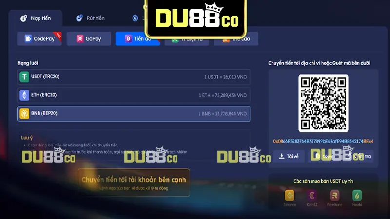 Một số kiều kiện để nạp tiền DU88 thành công nhất